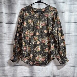 Anthropologie XS Michaela Peasant Blouse Floral Loose Fit Long Sleeve